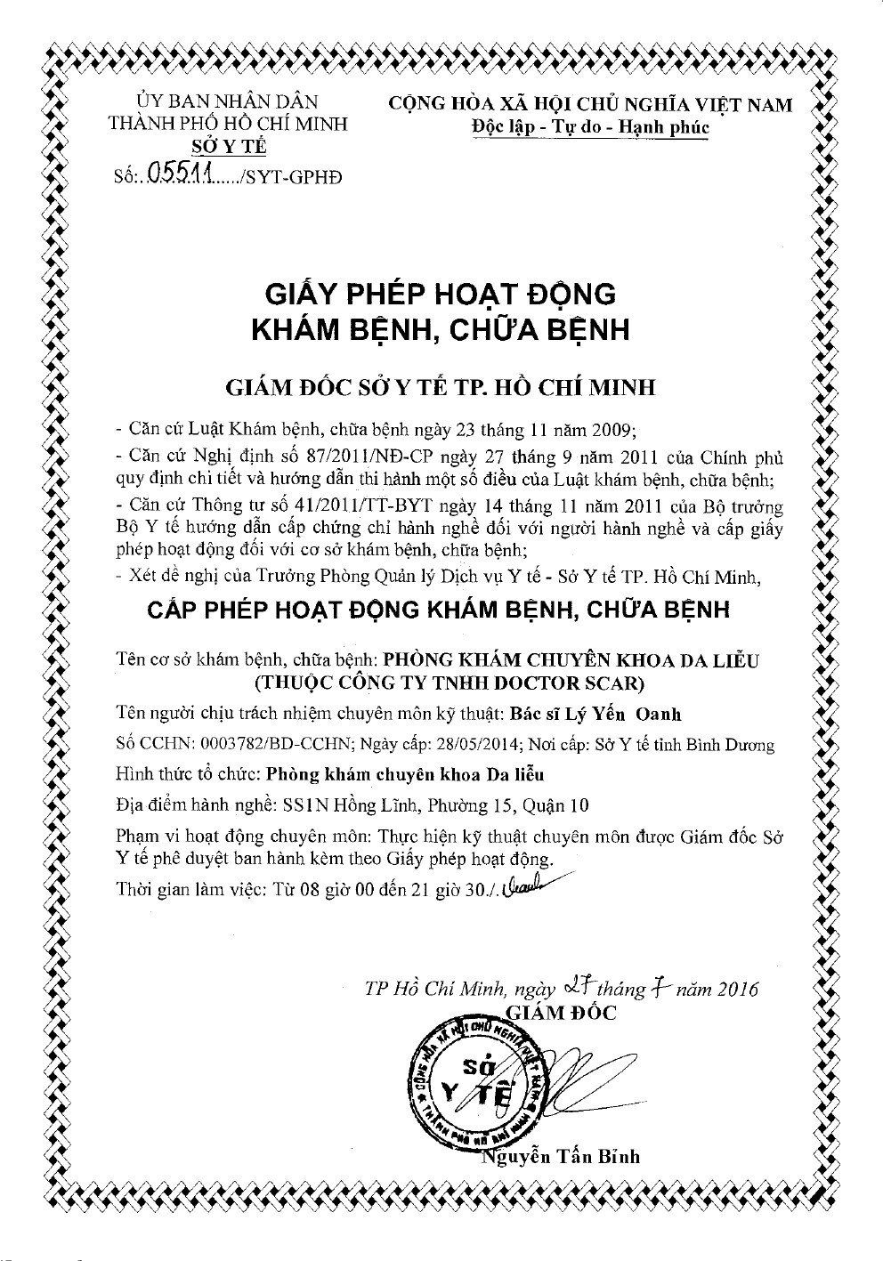 giấy phép hoạt động khám chữa bệnh doctor scar